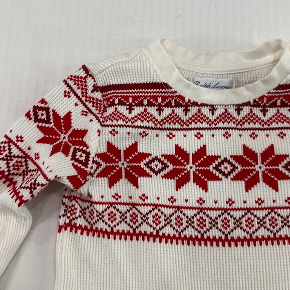 Ralph Lauren Fair Isle Waffle Knit Dress‎ Baby Girl 18M White Snowflake Holiday
